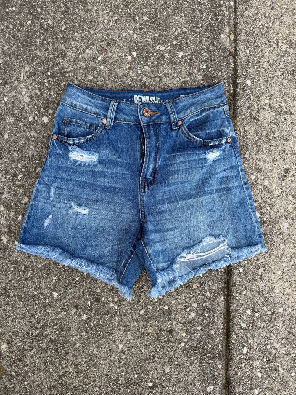 Rewash Women's Blue Distressed Frayed Denim Shorts